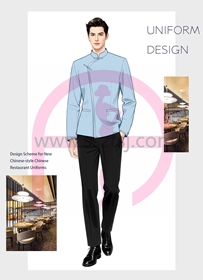 藍灰色新中式餐廳制服1